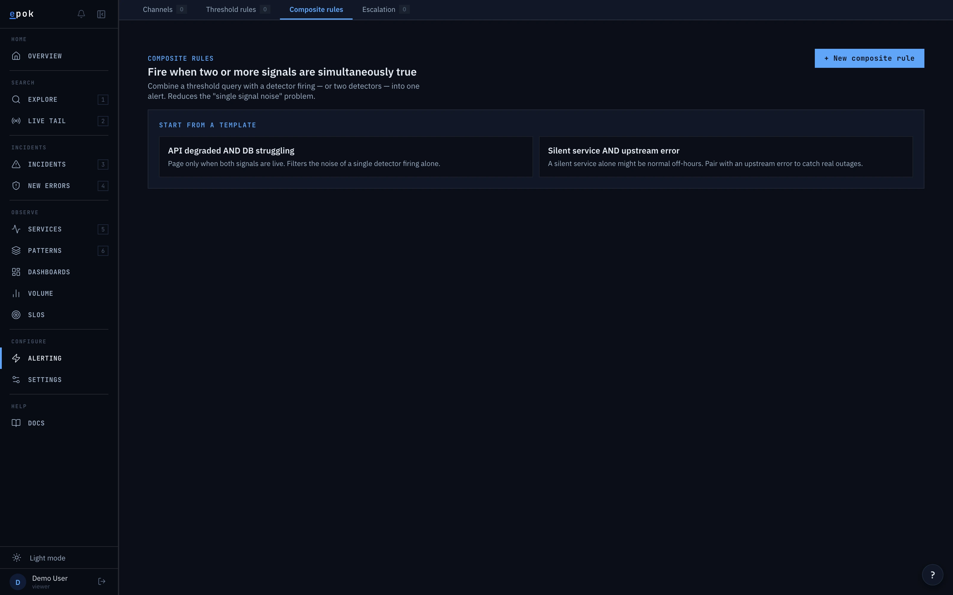 Rule editor — empty state with starter templates